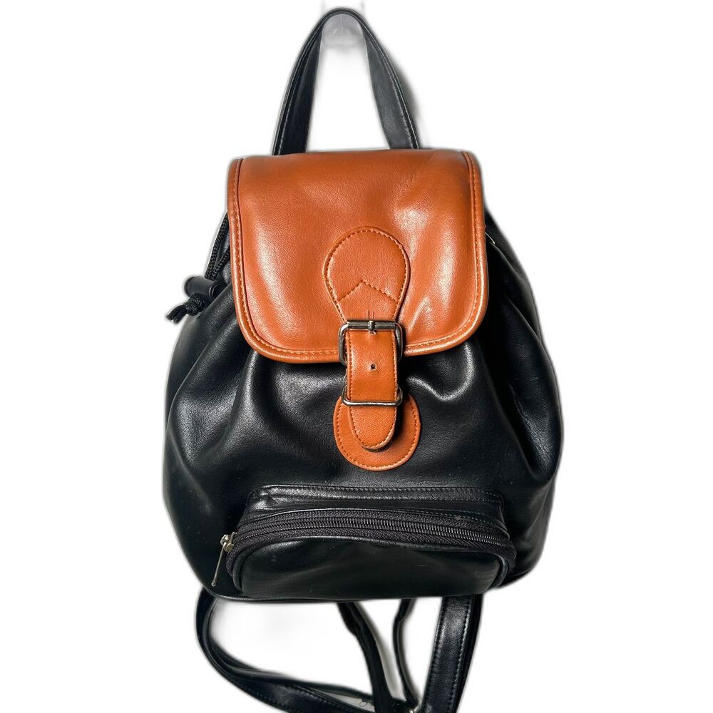 Nas Bag Black & Cognac faux leather Y2K mini backpack purse